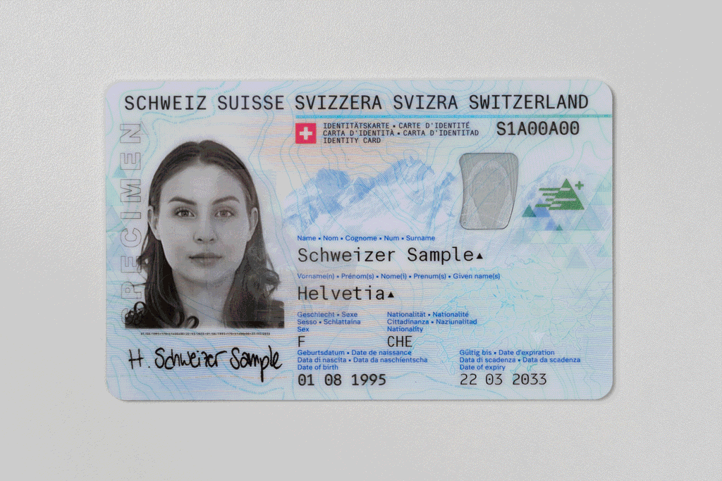 illustration d'une carte identité suisse (avec vue sous UV)