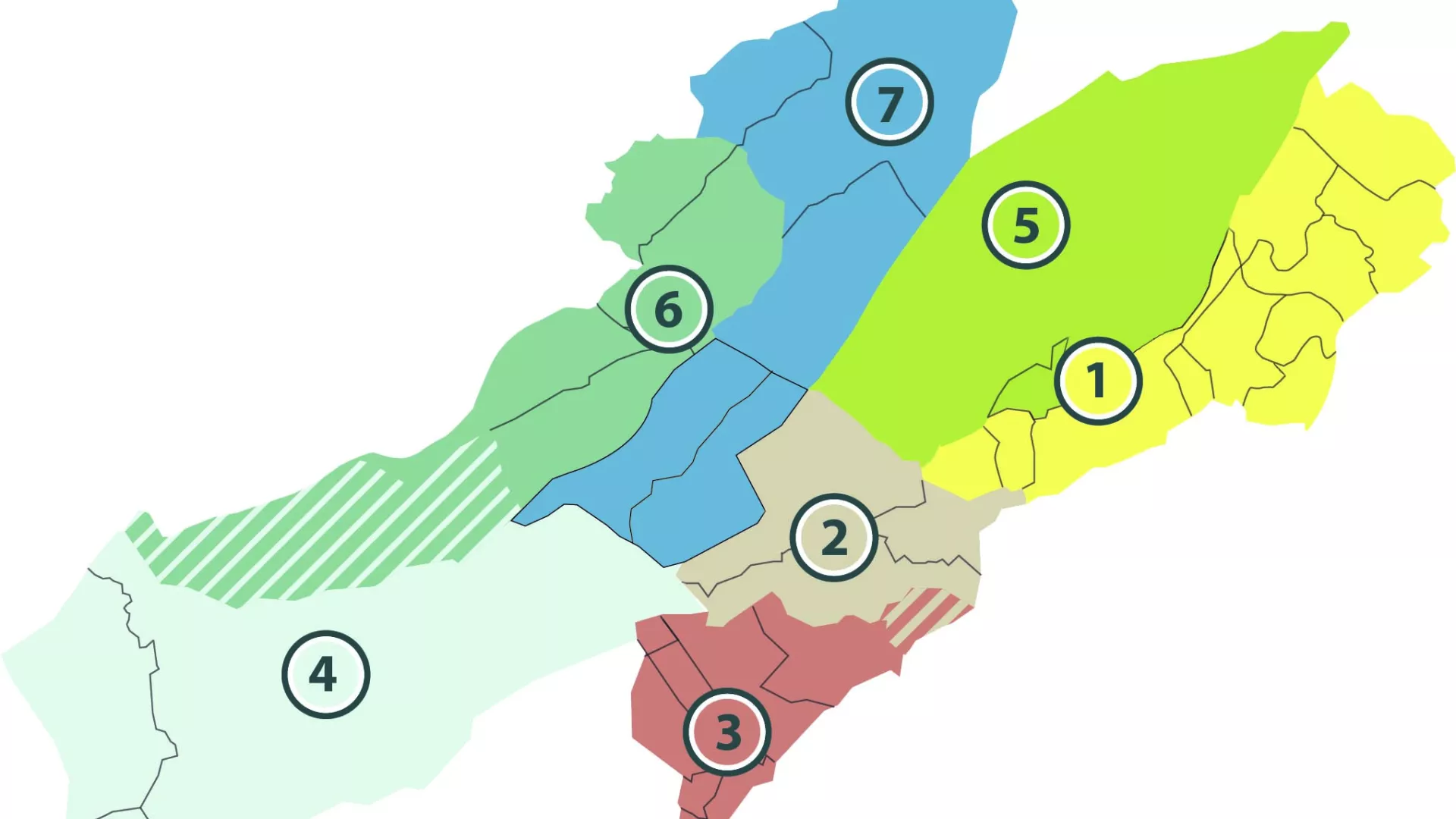 Carte des 7 cercles scolaires du canton de Neuchâtel