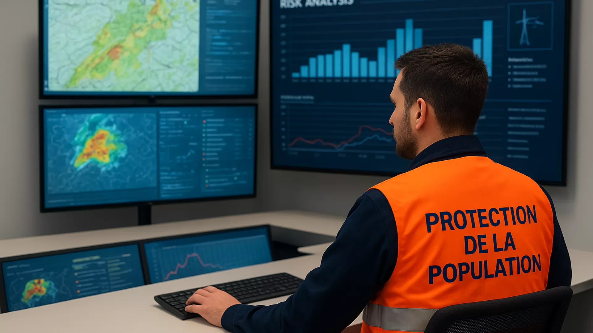 Un membre de la section protection de la population veille sur différents indicateurs