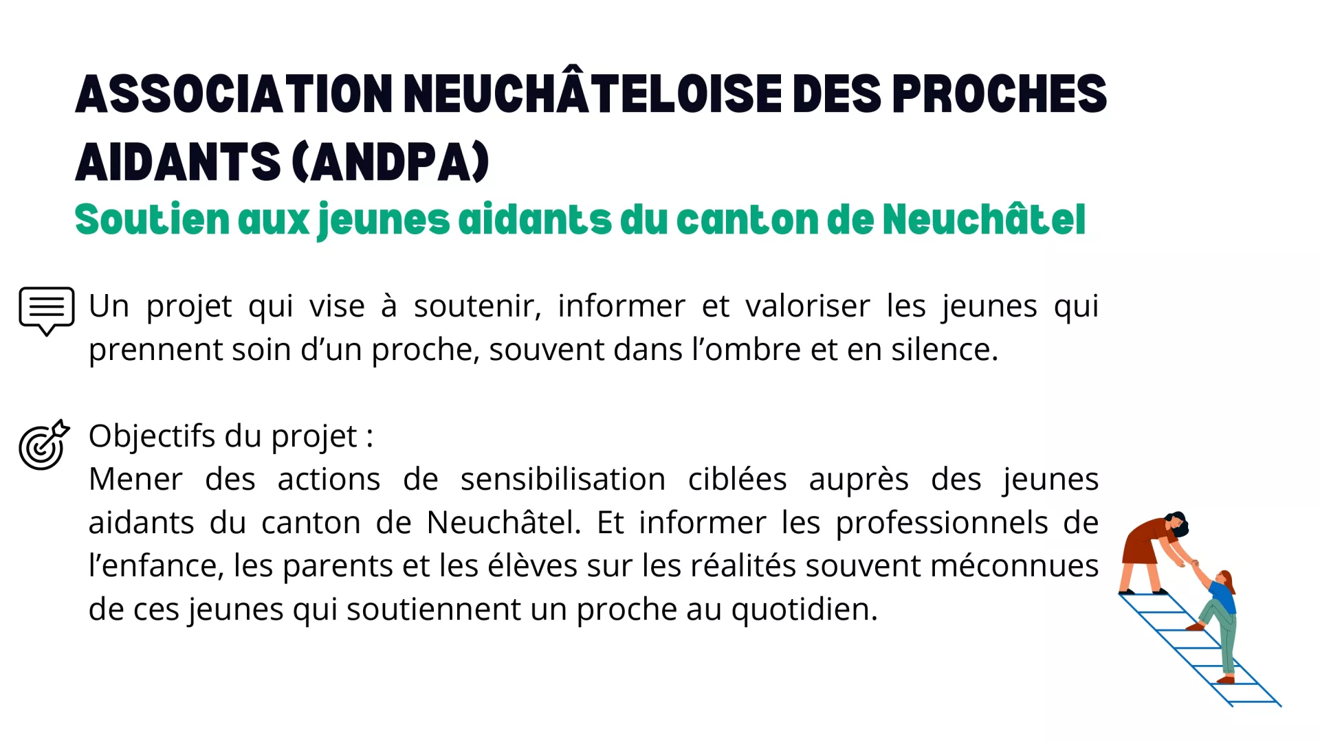Un projet de l'association neuchâteloise des proches aidants qui vise à soutenir, informer et valoriser les jeunes qui prennent soin d'un proche, souvent dans l'ombre et en silence.