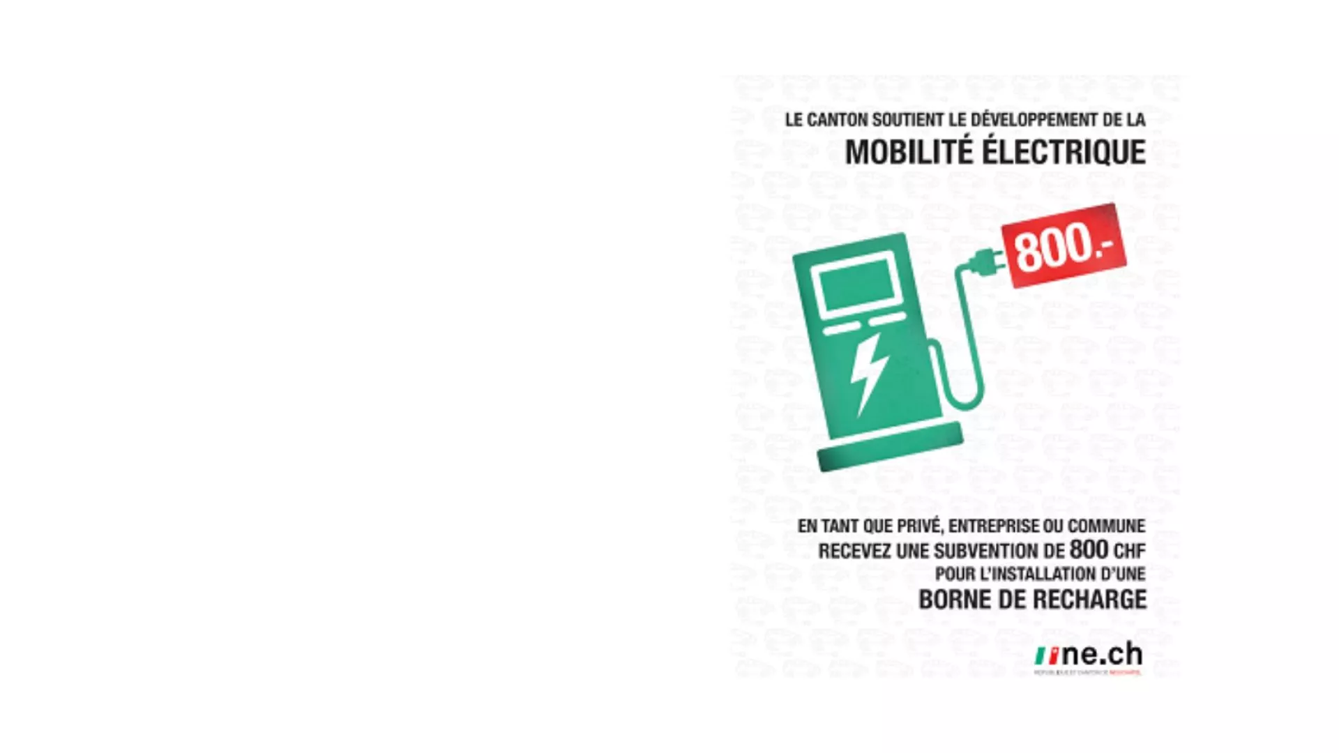 Flyer du programme de subvention neuchâtelois au bornes de rechargement de véhicules électriques