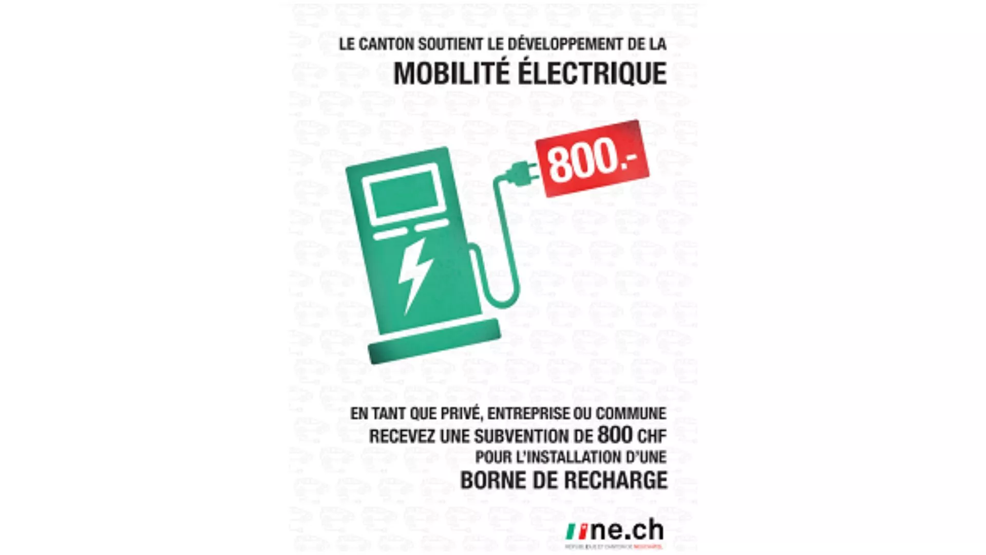 Flyer du programme de subvention neuchâtelois au bornes de rechargement de véhicules électriques