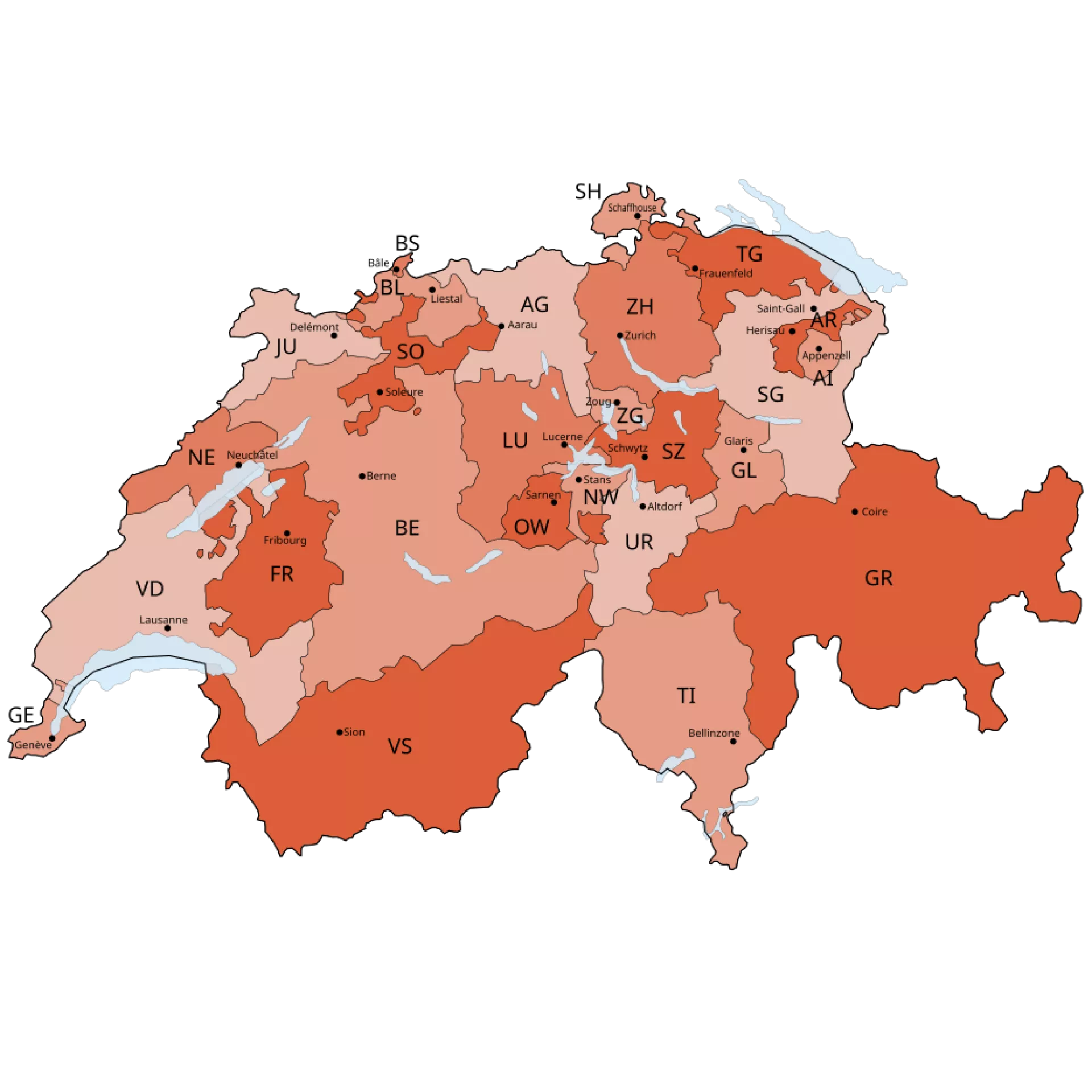 Carte de la suisse avec les cantons